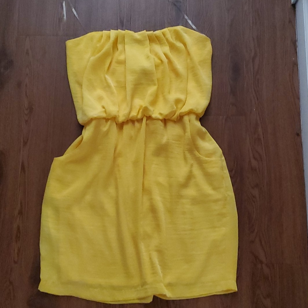 Summer Yellow Strapless Midi Dress - L - Boho Vacation Beach Party